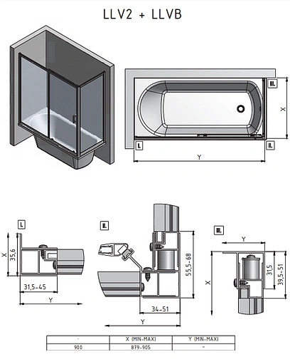 Боковая стенка 900мм прозрачное стекло Roltechnik LLVB LLVB/900 573-9000000-00-02