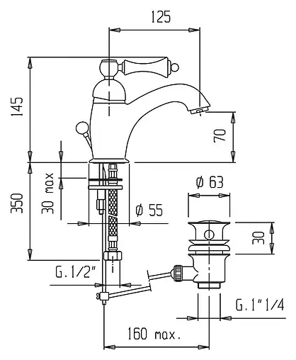 Смеситель для раковины Cezares Margot золото MARGOT-LSM1-03/24-M