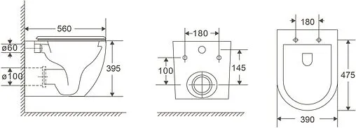 Унитаз подвесной безободковый Terminus Енисей Monolit Tornado белый 05W56х39W