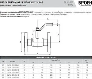 Кран шаровый фланцевый Ду25 Ру40 Broen БАЛЛОМАКС КШТ 60.103.025.А.40 Кран шаровый фланцевый Ду25 Ру40 Broen БАЛЛОМАКС КШТ 60.103.025.А.40, 2
