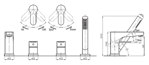 Смеситель на борт ванны на 4 отверстия Cezares Laconico белый матовый/хром LACONICO-C-BVDM-BLC