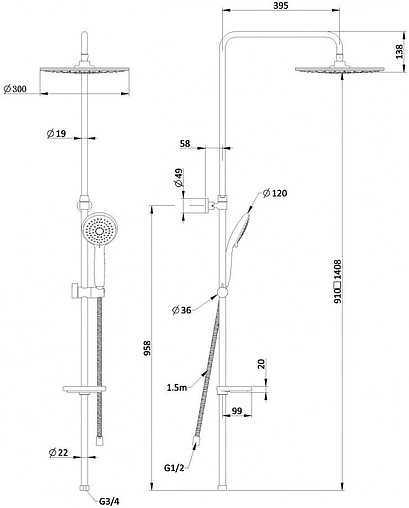 Душевая система без смесителя Swedbe Hermes хром 5001