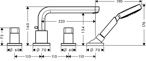 Смеситель на борт ванны на 4 отверстия Hansgrohe Metris S хром 31447000