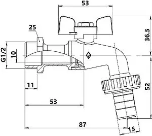 Кран шаровый со штуцером ½"н Bugatti Alaska 06880005, 2