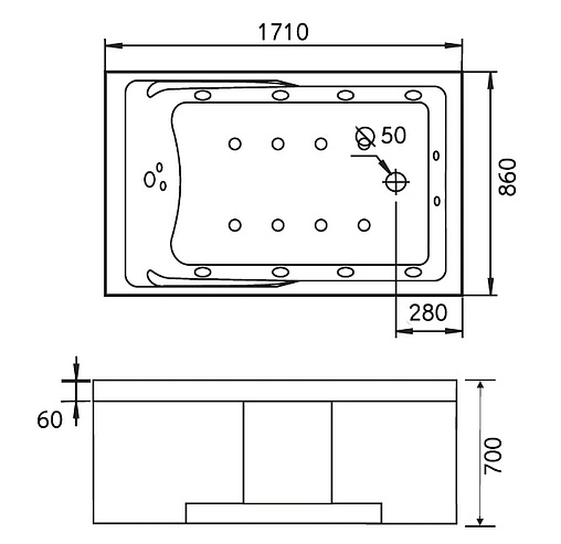 Ванна акриловая с гидромассажем Gemy 171x86 R G9066 II O R