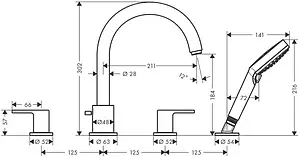 Смеситель на борт ванны на 4 отверстия Hansgrohe Vernis Shape чёрный матовый 71459670 Смеситель на борт ванны на 4 отверстия Hansgrohe Vernis Shape чёрный матовый 71459670, 2