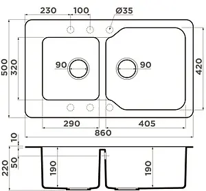 Мойка кухонная Omoikiri Maru 86-2-EV эверест 4993290, 2