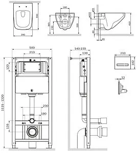 Комплект 6 в 1 Am.Pm Inspire 2.0 FlashClean IS450A38.50A1700 с кнопкой черный матовый, 2