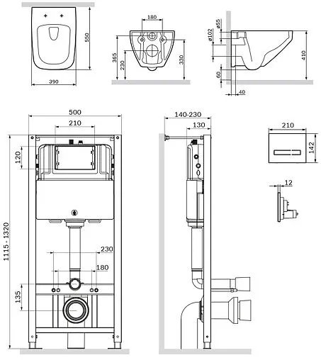 Комплект 6 в 1 Am.Pm Inspire 2.0 FlashClean IS450A38.50A1700 с кнопкой черный матовый