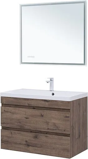 Тумба-умывальник подвесная Aquanet Нота New 90 дуб веллингтон/табак 00334193+00284114