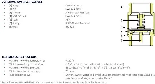 Клапан обратный пружинный ½"в x ½"в Tiemme EUROSTOP 3500142 Клапан обратный пружинный ½"в x ½"в Tiemme EUROSTOP 3500142