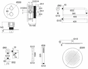 Душевая система с термостатом для душа WHITECROSS Y brushed gold золото брашированное YSET08GLB Душевая система с термостатом для душа WHITECROSS Y brushed gold золото брашированное YSET08GLB, 2