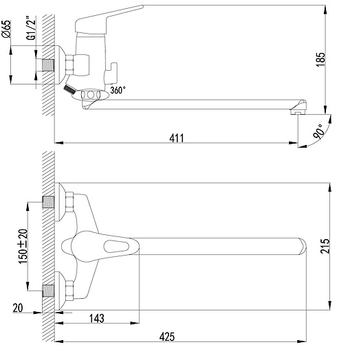 Смеситель для ванны с длинным изливом Lemark Luna хром LM4151C