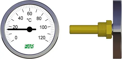 Термометр биметаллический Far 80мм 120°С гильза 50мм ½&quot; FA 2600