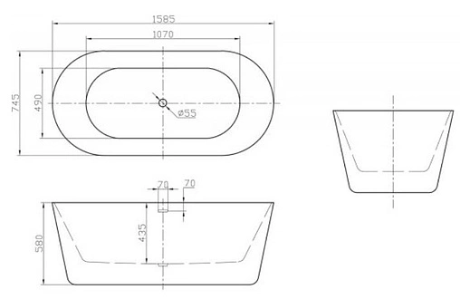 Ванна акриловая отдельностоящая BelBagno 160x75 BB306-1585