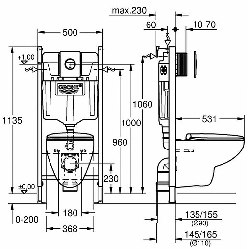 Комплект 6 в 1 Grohe Solido 39415000 с кнопкой Sail 38965000 хром глянцевый