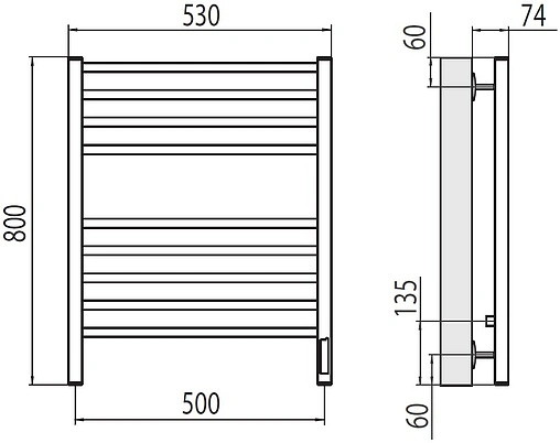 Полотенцесушитель электрический лесенка Terminus Ватикан П8 500х800 электро quick touch КС 9005 черный матовый 4670078527554