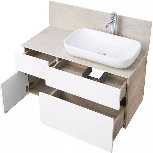 Тумба-умывальник подвесная Aquaton Мишель 100 белый/дуб эндгрейн 1A244101MIX40+