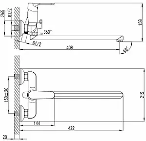 Смеситель для ванны с длинным изливом SMARTsant Афалина белый/хром SM233502AW Смеситель для ванны с длинным изливом SMARTsant Афалина белый/хром SM233502AW, 2