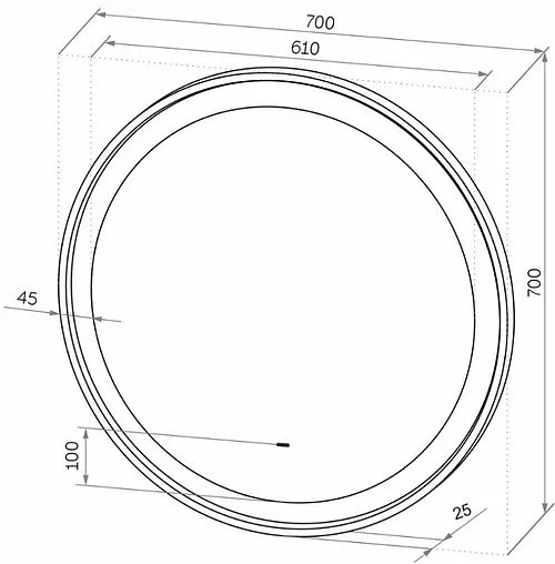 Зеркало с подсветкой Continent Planet black Led 70 с бесконтактным сенсором чёрный ЗЛП1188