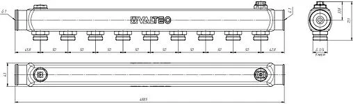 Коллектор распределительный проходной 9 отводов 1&quot;в/в x ¾&quot;ек Valtec VTc.505.SS.060509