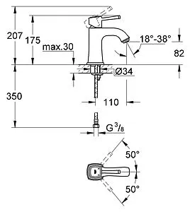 Смеситель для раковины Grohe Grandera хром 23310000 Смеситель для раковины Grohe Grandera хром 23310000, 2