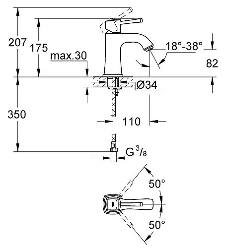 Смеситель для раковины Grohe Grandera хром 23310000 Смеситель для раковины Grohe Grandera хром 23310000