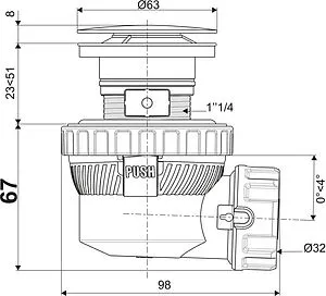 Сифон бутылочный компактный с выпуском Wirquin NANO 6.7 белый/хром 30724230 Сифон бутылочный компактный с выпуском Wirquin NANO 6.7 белый/хром 30724230, 2