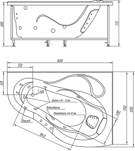 Ванна акриловая BellRado Марго 170x120 R BR7011022-00(R)
