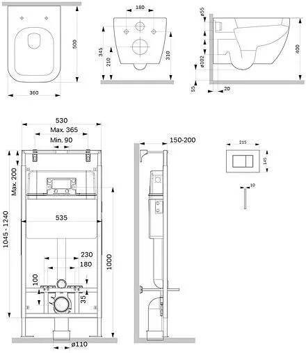 Комплект 6 в 1 Am.Pm Gem FlashClean IS100238.901701 с кнопкой черный матовый