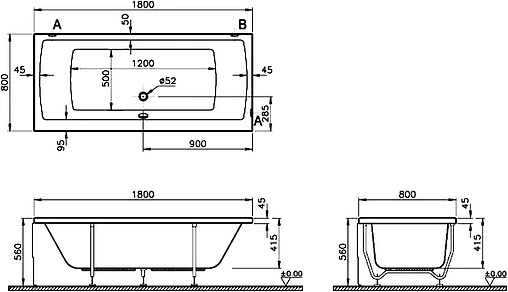 Ванна акриловая VitrA Neon 180x80 52540001000