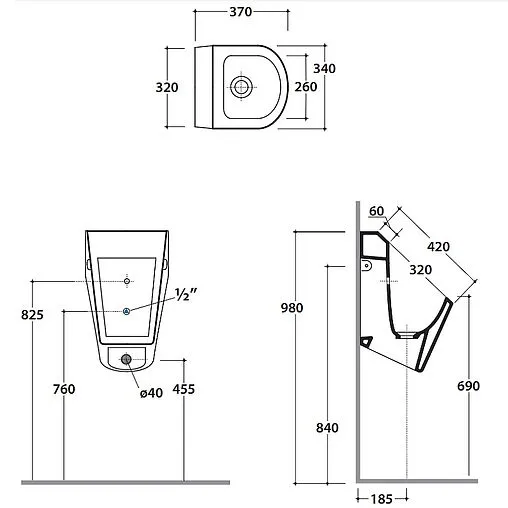 Писсуар со скрытым подводом воды Globo Forty3 белый FO029BI