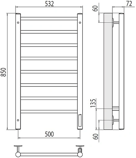 Полотенцесушитель электрический лесенка Terminus Аврора П8 500х850 электро quick touch полированная сталь 4670078531179