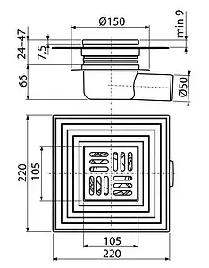 Трап горизонтальный Set AlcaPlast 150x150мм APV26C Трап горизонтальный Set AlcaPlast 150x150мм APV26C, 2