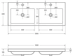 Раковина Cezares ECO 120 белый CZR-1200/480-2-LV-MR-ECO, 2