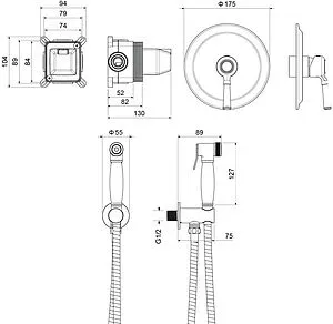 Гигиенический душ со смесителем Aquatek Классик чёрный матовый AQ1519MB, 2