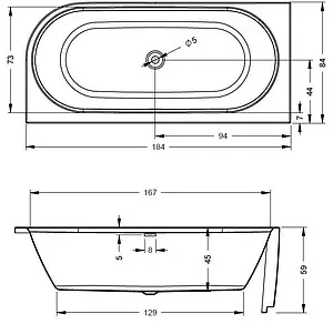 Ванна акриловая Riho DESIRE R 184x84 Led New B087002005, 2
