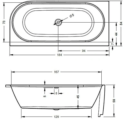 Ванна акриловая Riho DESIRE R 184x84 Led New B087002005