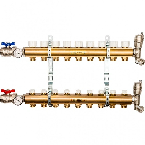 Группа коллекторная без расходомеров 9 отводов 1&quot;в/в x ¾&quot;ек Stout SMB 0468 000009