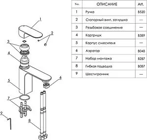 Смеситель для раковины Wasserkraft Dinkel хром 5803 Смеситель для раковины Wasserkraft Dinkel хром 5803, 3