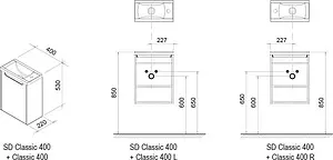 Тумба-умывальник подвесная Ravak SD Classic 40 белый/береза X000000417+XJD0114000, 2