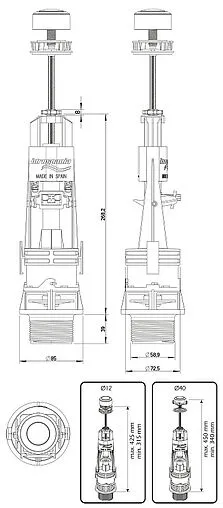 Комплект арматуры для бачка однорежимный ½" латунь нижний Idrospania Loja 51603