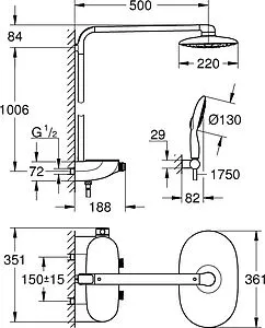 Душевая система с термостатом для душа Grohe Rainshower SmartControl 360 Mono хром/белый 26361LS0 Душевая система с термостатом для душа Grohe Rainshower SmartControl 360 Mono хром/белый 26361LS0, 2