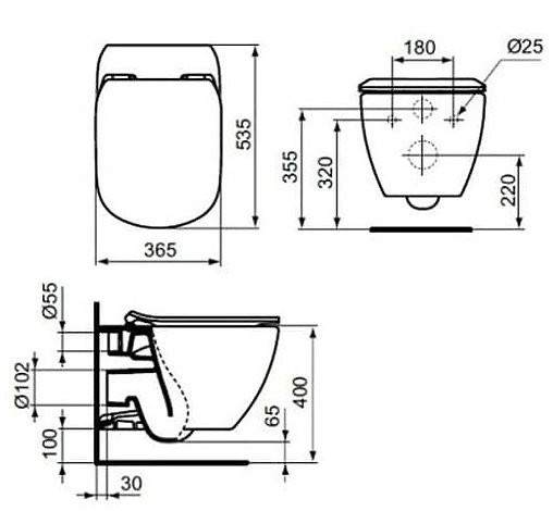 Комплект 5 в 1 Ideal Standard Tesi AquaBlade R029901 с кнопкой Oleas M1 SmartFlush R0117AA хром глянцевый