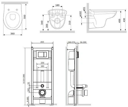 Комплект 6 в 1 Am.Pm Sense FlashClean IS301.741700 с кнопкой белый глянцевый