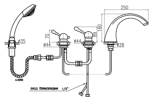 Смеситель на борт ванны на 4 отверстия Rav Slezak Labe бронза L069.5PSM