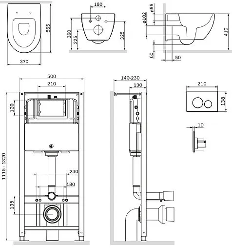 Комплект 6 в 1 Am.Pm Awe FlashClean IS49038.111700 с кнопкой черный матовый