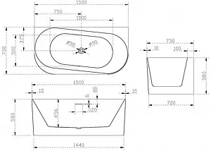 Ванна акриловая Abber 150х75 AB9494-1.5, 2
