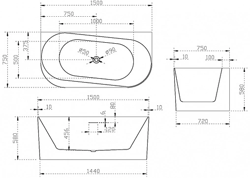 Ванна акриловая Abber 150х75 AB9494-1.5