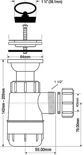 Сифон бутылочный для раковины Mc Alpine белый MRW2-40